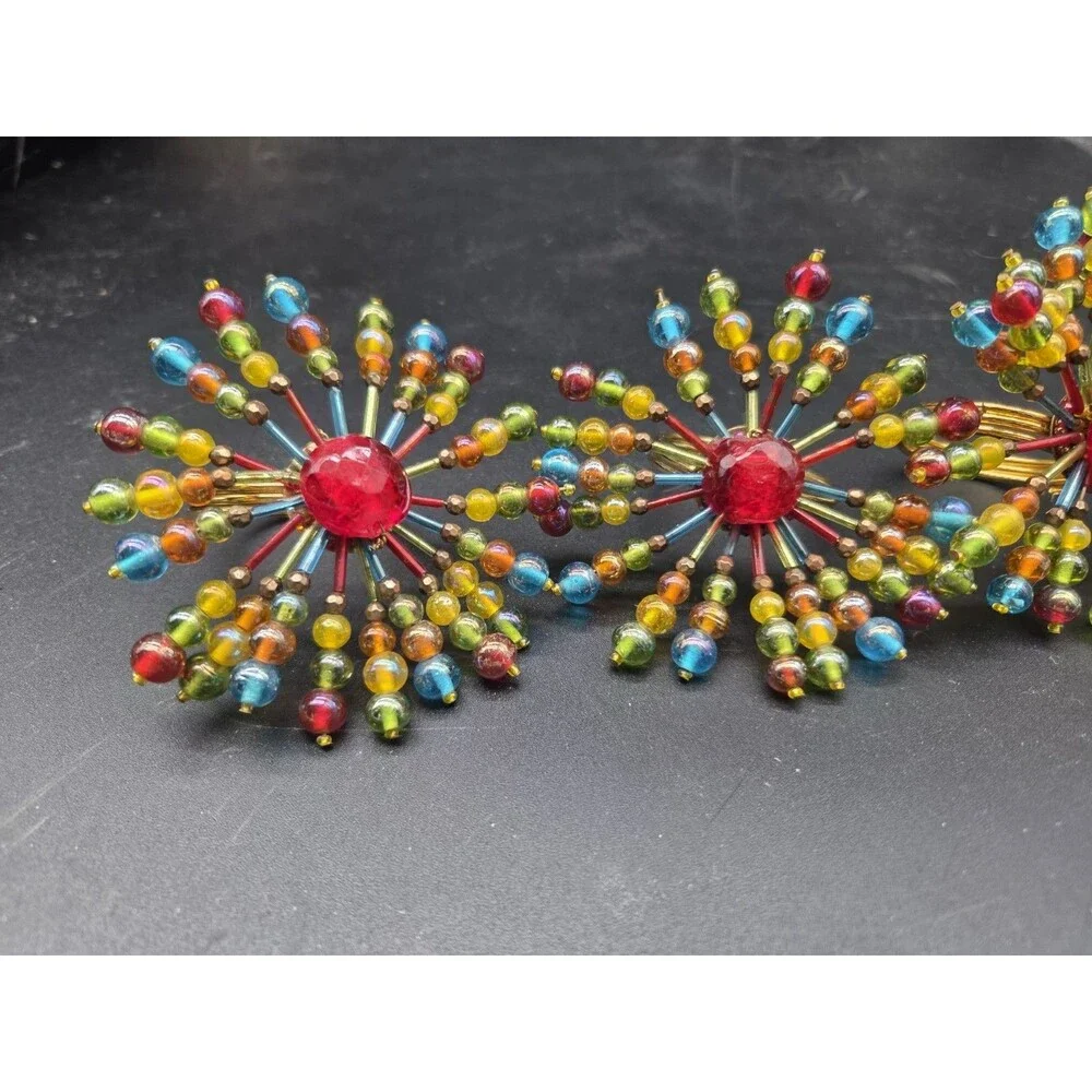 Vintage Pier 1 Beaded Firework Starburst Napkin Rings Set Of 4